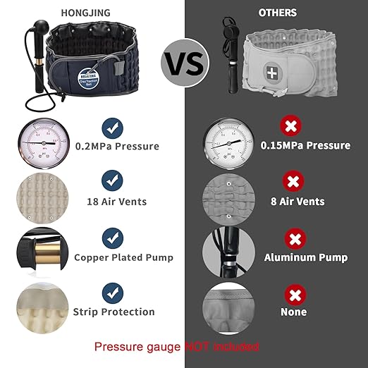 HONGJING Decompression Belt Inflatable Lumbar Support for Lower Back Pain Relief - Inflated Back Reliever with Hand Pump, One Size Fits 29-49 Waist