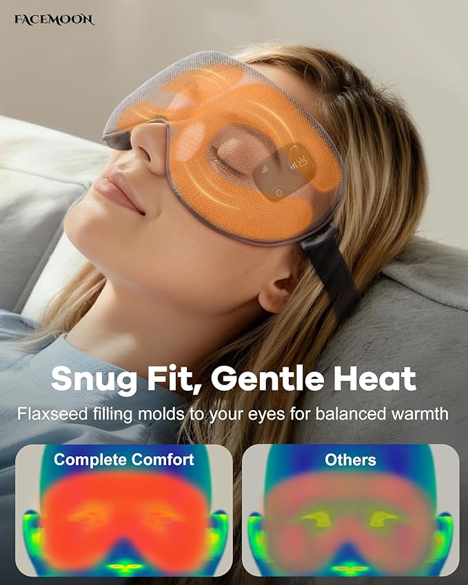 FACEMOON Heated Eye Mask for Dry Eyes: Electric Warm Compress for Blepharitis Stye Tired Eyes - Cordless Heat Relief Heating - Stable Temp 1500 Mah Rechargeable Washable Gray