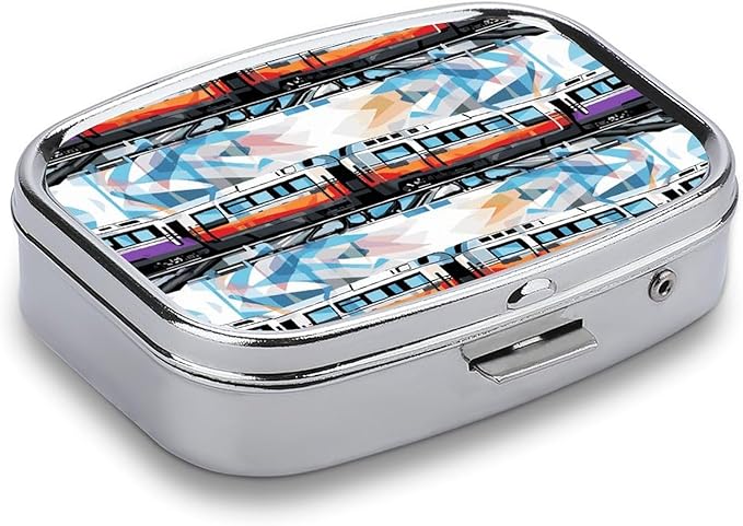 Square Pill Box Monorail Train Pill Case 2 Compartment Medicine Pill Organizer for Purse & Pocket Portable Travel Pillbox Medicine Vitamin Cod Liver Oil Storage Box Organizer