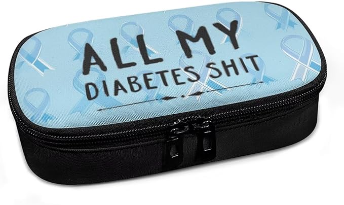 Rnyleeg All My Diabetes Shit Insulin Cooler Travel Case Blue Ribbon Insulin Bag for Diabetes Portable Medicine Travel Case for Insulin Pen