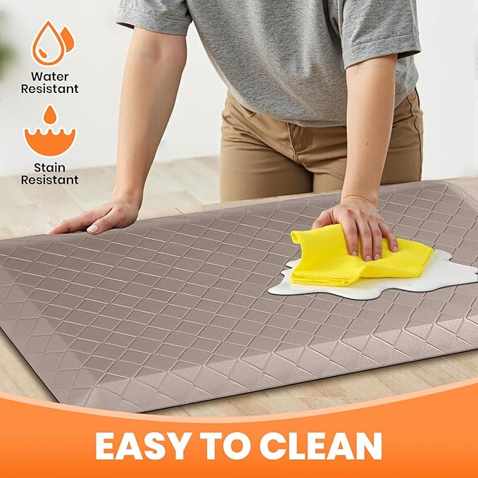 4/5 Inch Extra Thick Kitchen Mats for Floor,Non Slip Anti Fatigue Kitchen Rugs,Waterproof Stain Resistant Sink Mat,Cushioned Standing and Comfort Mats for Office (17"x28" Khaki)
