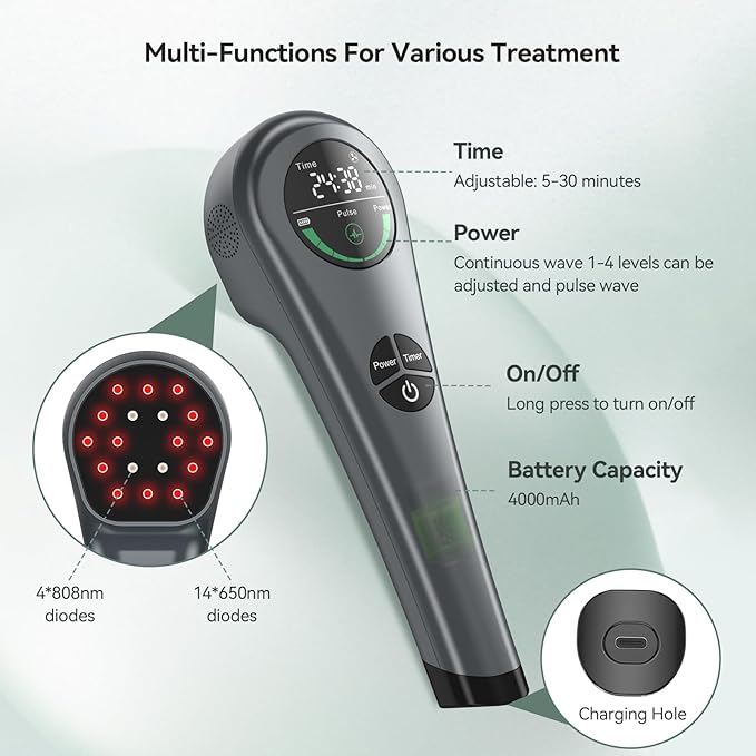Dog Red Light Therapy Device, 650nm & 808nm Near Infrared Red Light Therapy Wand for Human and Pets, Portable Handheld Red Light Therapy for Joint, Muscle