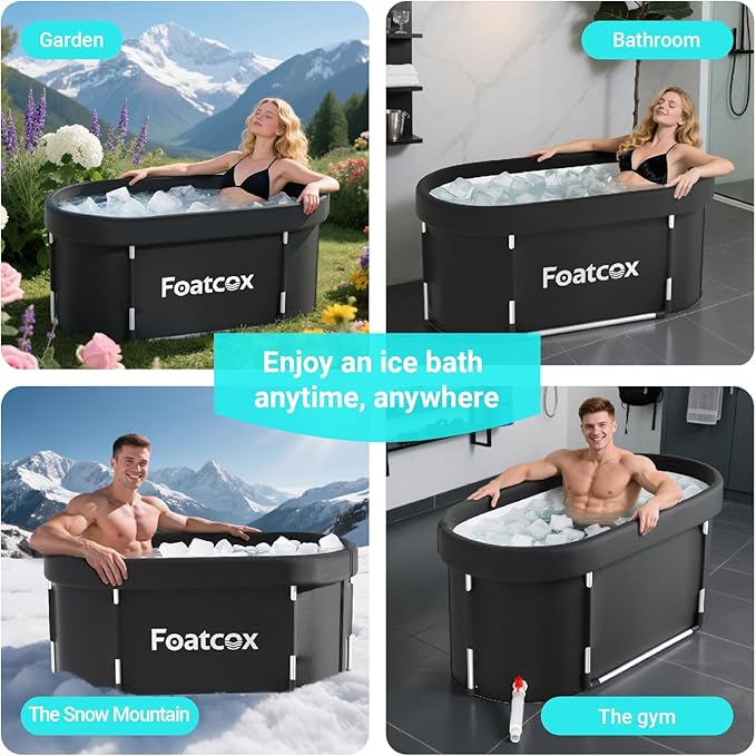 Portable Ice Bath Tub with Cover, Foldable Cold Plunge Tub for Outdoor Indoor, Large Bathtub for Athletes Ice Baths - 116.8 X 59 X 56 Cm