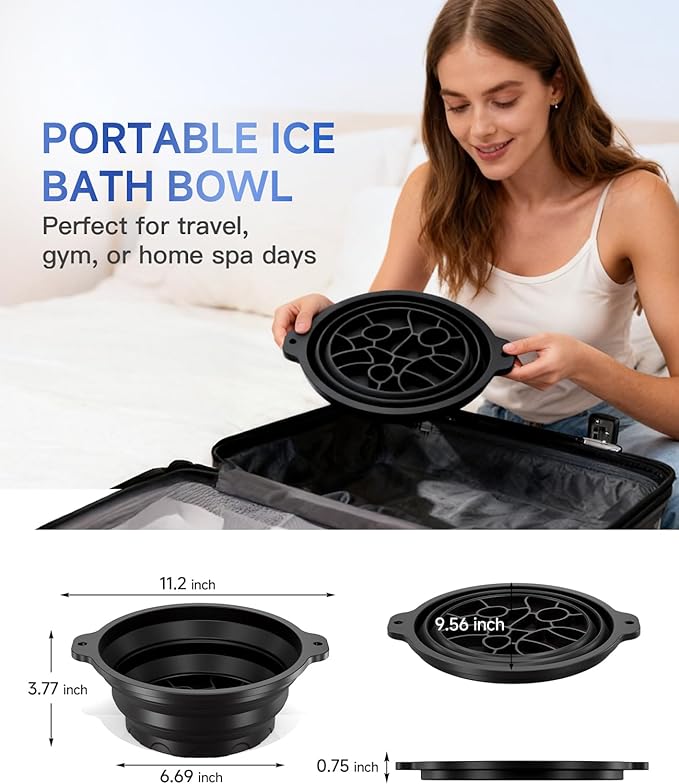 Face Bowl for Ice with Built-in Ice Tray – Collapsible Silicone Facial Ice Bath Bowl for Cold Plunge Therapy, Skin Tightening & Acne Relief – Portable Spa Tool for Home & Travel(Black)
