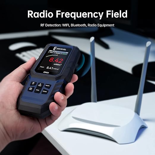 ERICKHILL EMF Meter,3-in-1Rechargeable Digital Electromagnetic Field Radiation Detector for EF RF MF,5G Cell Tower, WiFi Signal Detector, for Home&Office EMF Inspections, and Ghost Hunting