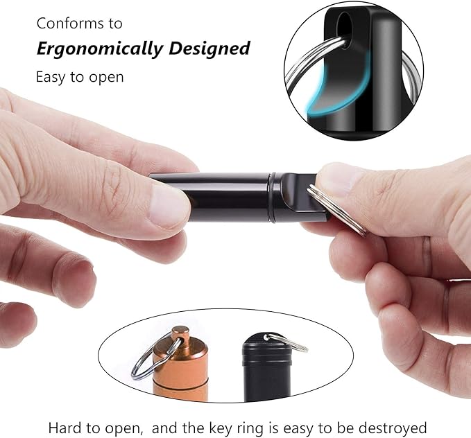 2 Pack Small Pocket Pill Box Keychain, Portable Mini Aluminium Alloy Pill Organizer Case Container for Purse, Waterproof Metal Pill Holder Medicine Bottle for Outdoor Camping Travel (Black & White)