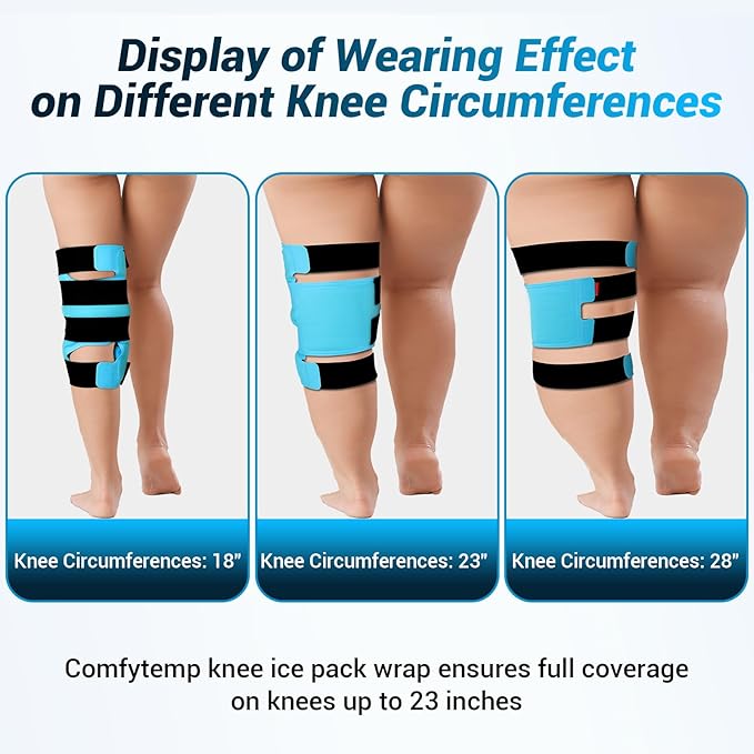Comfytemp Large Knee Ice Pack Wrap Reusable Gel, Knee Cold Compress Brace for Injury, Pain Relief, Replacement Recovery, Arthritis, ACL, After Surgery, Running Essential, 23.6"x11.8", 2 Gel Packs