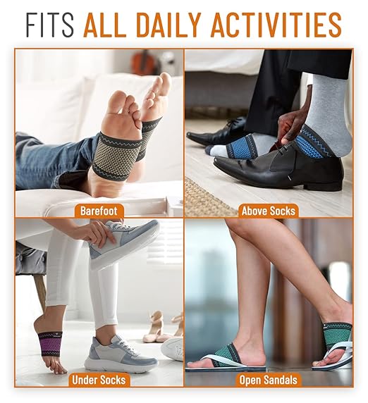 Copper Arch Support for Plantar Fasciitis. 2 Half Socks/Sleeve Compression Brace for Women and Men. Orthotics Feet Pain Aid Fit for Flat/High/Fallen Arches, Foot Care (Copper)
