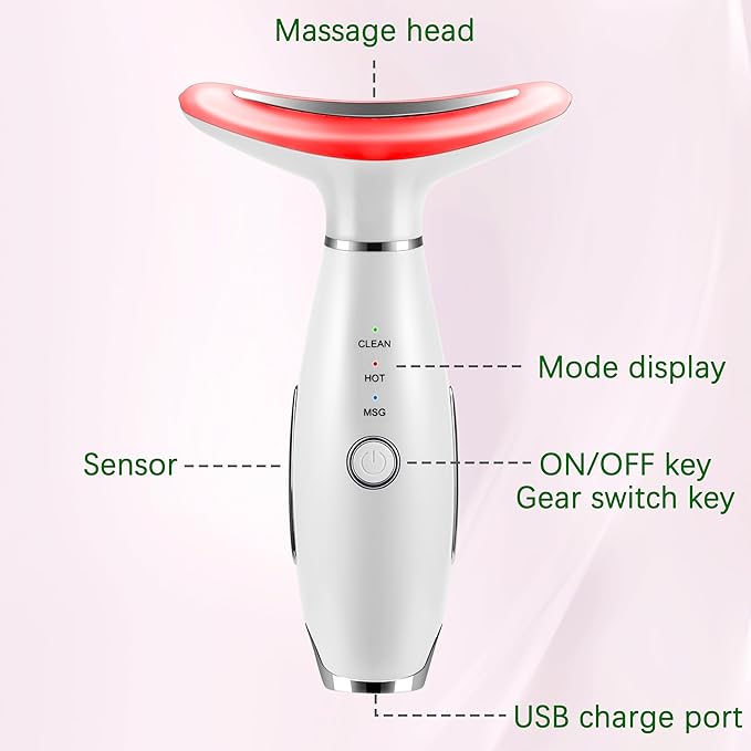 7 Color True Beauty Glow Facial Massager, Red-Light-Therapy Wand for Facial Skin Care, Vibrating Massager for Face and Neck, Galvanic Facial Machine, Lymphatic Drainage Massager Face