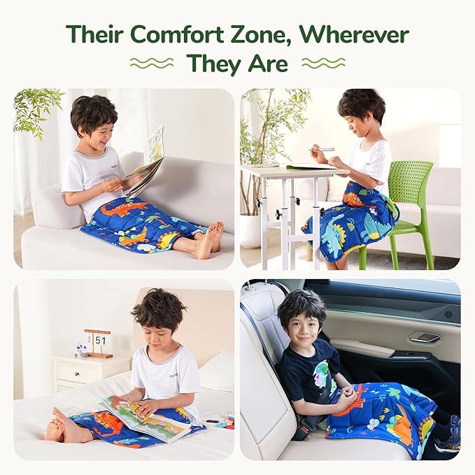 Sivio Weighted Lap Blanket 2lb, Blue Dinosaur Small Cute Lap Pad, Soft Cooling Heavy Blankets, Washable Weighted Throw Blanket for Nap, 19"x21"-2lb