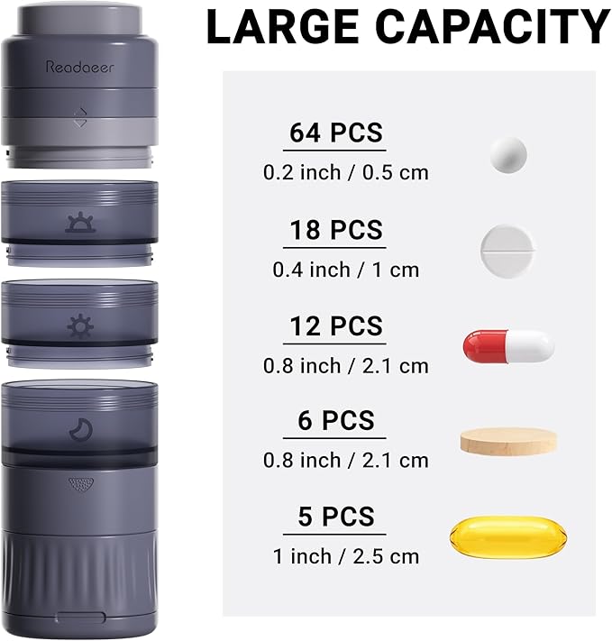 READAEER Pill Organizer, Pill Cutter, Pill Grinder, 3 in 1 Function Portable Pill Case for Travel (Blue)