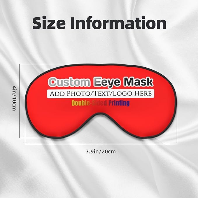 Personalized Eye Mask Add Picture Text Image Logo Custom Travel Sleeping Masks for Home Office Customized Sleep Mask for Men Women Blocks Light Adjustable Strap Red