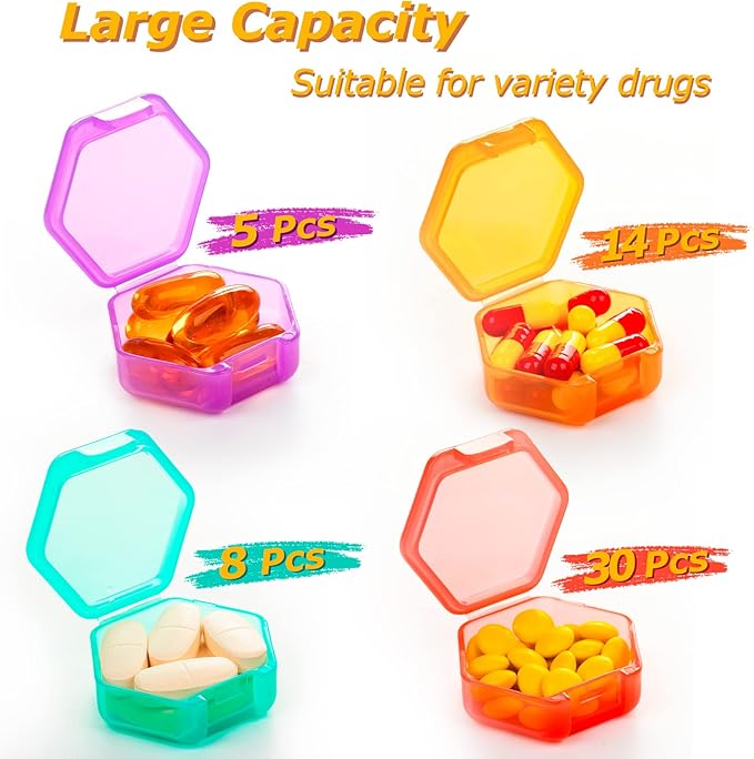 Small Pill Organizer, 7 Packs Travel Pill Box Portable 7 Day BPA Free Mini Pill Organizer for Pocket Purse Briefcase Travel Pills Medicine Cod Liver Oil Storage Box