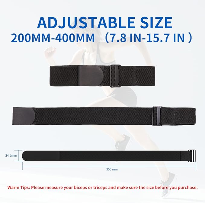MOOFIT RA1 Heart Rate Monitor Replacement Armband Strap 24.5mm, Arm Belt Replacement Adjustable up to 400mm, Black, Compatible with Scosche, Polar, Wahoo, COOSPO, CATEYE, XOSS