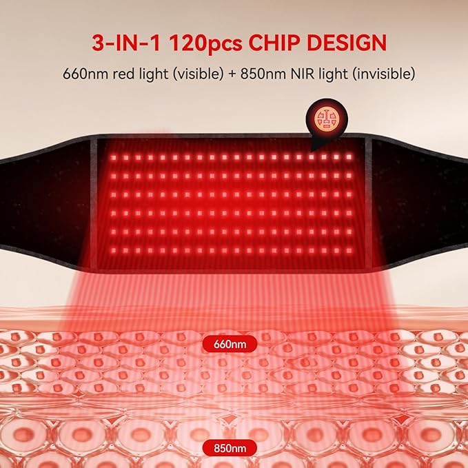 Red Light Belt for Back & Abdomen, Cordless Infrared Light Wrap with Pulse/Vibration Massage & Timer, Relaxing Waist Wrap for Daily Wellness, Gift for Family
