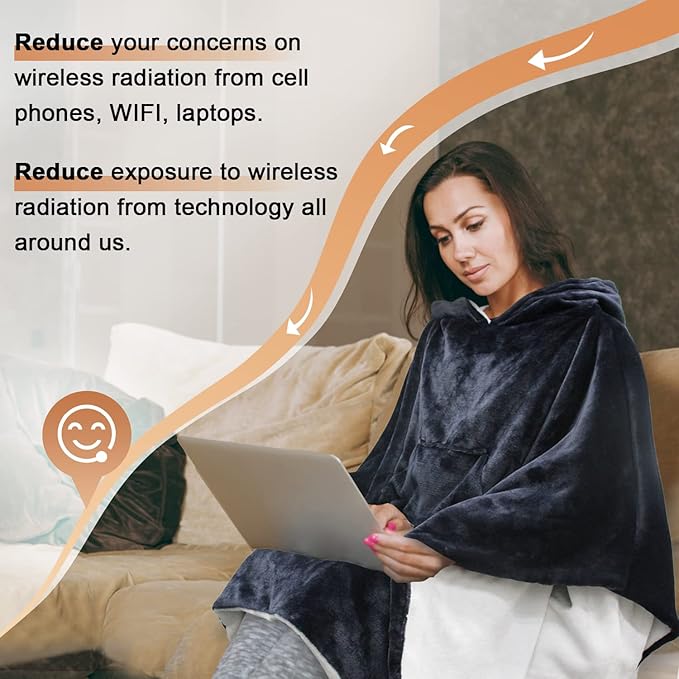 STARLENGET Wearable Hooded Blanket for Adults EMF Shielding Blanket, Lightweight, Cozy and Functional Radiation Blocking Throw Blanket for Adult