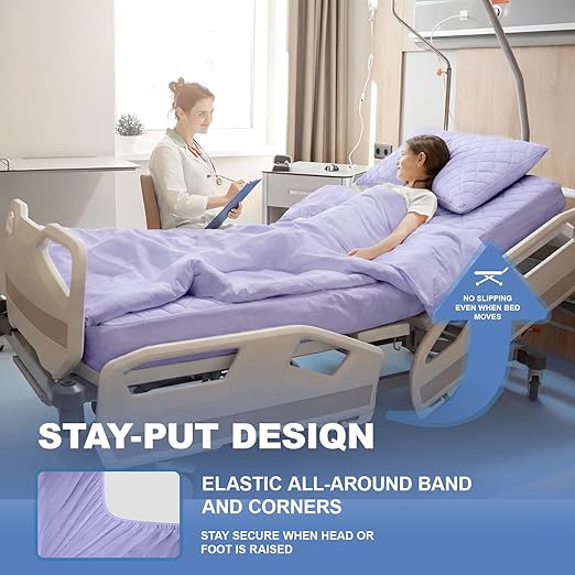 Lounsweer 3 Piece Hospital Bed Sheet Set, Purple Waterproof Bed Sheet Set, Incontinence Protection for Home and Hospital Use, Include 1 Fitted 36" x 84" x 12" 1 Flat and 1 Pillowcase