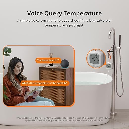 SONOFF SNZB-02LD Zigbee Waterproof Temperature Sensor with 1.5M Stainless Steel Probe, LCD Display, -40~115°C Range, APP Monitoring, Magnetic Mount, Works with Zigbee Hub