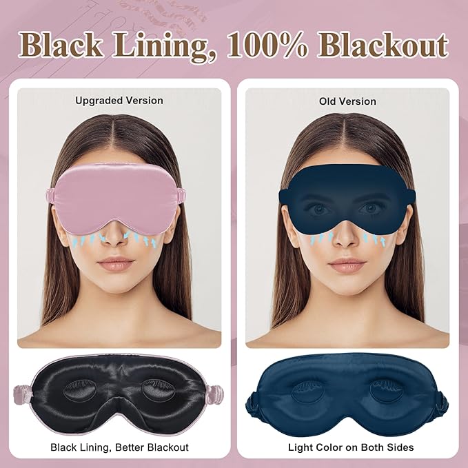 BeeVines 2 Pack 3D Contoured Sleep Mask 22 Momme Mulberry Silk Sleeping Eye Masks, Weighted Eye Cover for Lash Extensions, Night Light Blocking Blindfold, 100% Blackout Satin Covers for Men & Women