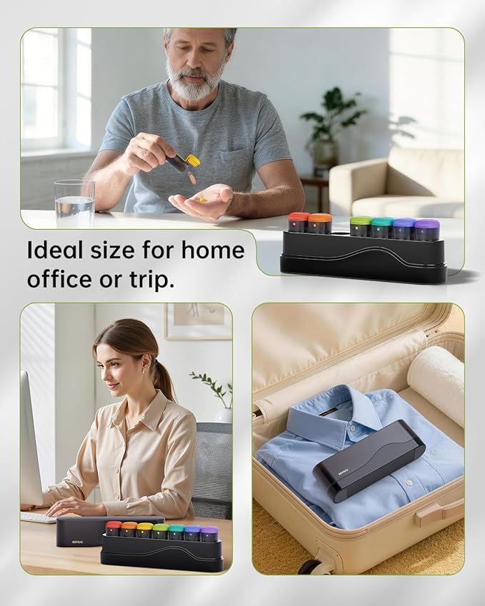 Weekly Pill Organizer 1 Time a Day, Detachable Pill Box 7 Day, Travel Pill Case, Once Daily Medication Dispenser, Week Pill Holder Container for Vitamin, Medicine, Supplement, Pillbox, Black