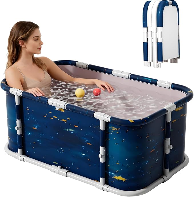 Simcat 45" Large Portable Foldable Bathtub Adult, Separate Family-Friendly SPA Therapy Tub Soaking, Hot SPA/Ice Bath Tub (Cosmic planets)