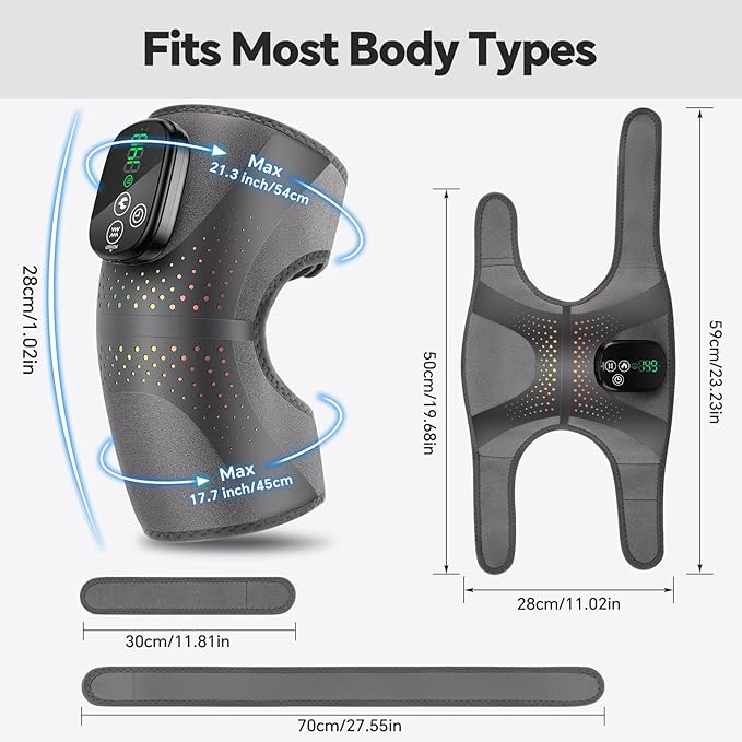 BAISEMAIN Knee Massager with Heat, Heating Pad for Knee Shoulder Elbow Pain Relief, Cordless Heated Knee Brace for Arthritis with Massage, Gray