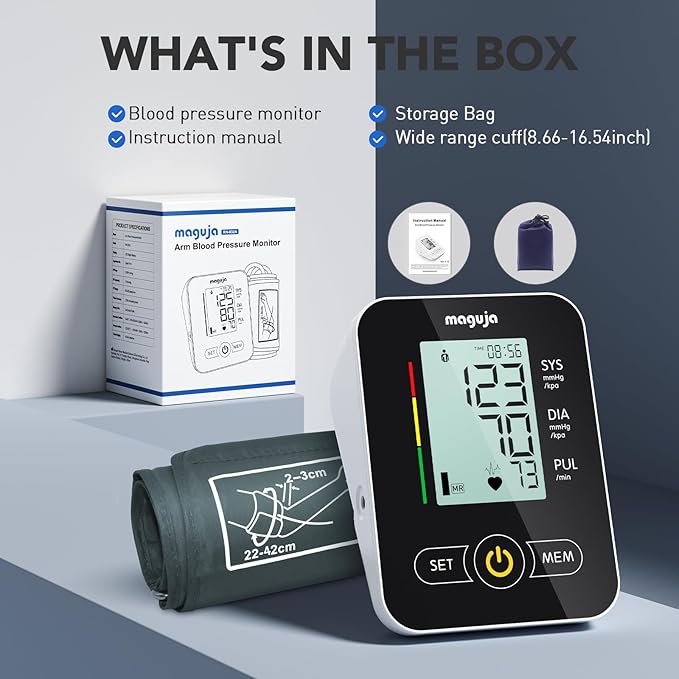 Arm Blood Pressure Monitor,maguja Blood Pressure Machine,BP Monitor Automatic Upper Arm Digital with Blood Pressure Cuff for Home Use