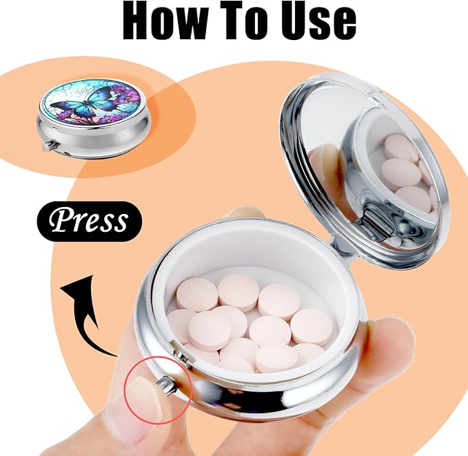 Small Pill Case, Portable Mini Travel Pill Container, Compact Purple Daily Storage Boxes 3 Compartments Suitable Wallets Pockets Handbags Vitamins Supplements Fish Oil