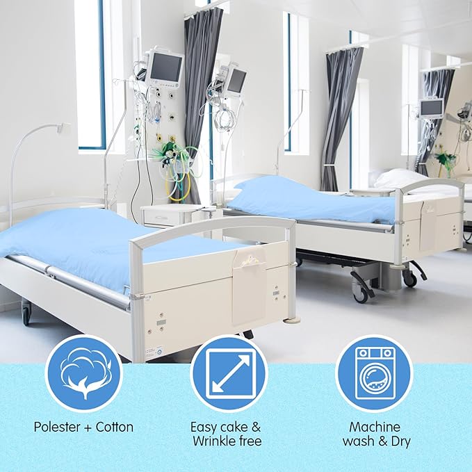 Moukeren 12 Pcs Hospital Bed Sheets Set Deep Pocket Fitted Sheet 36 with Elastic All Around Easy Care Knitted Jersey for Home/Nursing Home (Blue)