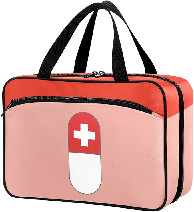 Naanle Pill Organizer Bag Travel Pill Bottle Medicine Organizer Home Storage Medication Bag for Vitamin Supplements, Pill with Cross First Aid Bag for Car Camping
