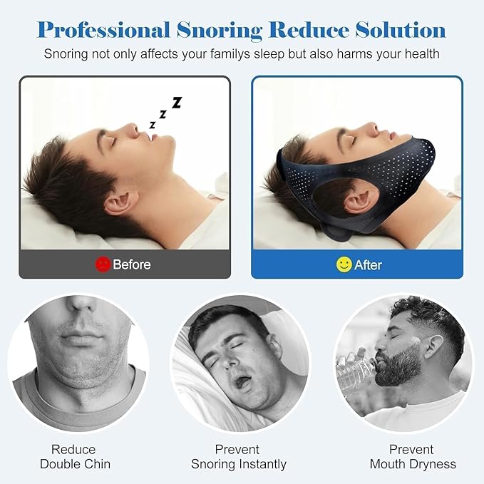 Chin Strap for Sleeping - Anti Snoring Devices - Adjustable Breathable Chin Strap for Men and Women Sleeping - Simple and Effective Stop Snoring Solution - Enjoy a Nice Evening - Black, 1PCS