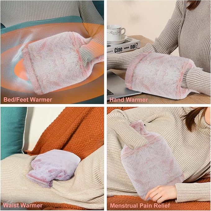 Hot Water Bottle with Cover, Rubber Hot Water Bottle for Pain Relief, Hot Water Bag for Cramps, Bed Warmer for Hand Feet Waist