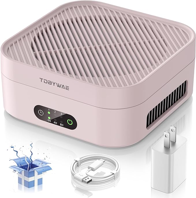 Air Purifiers for Home, TDBYWAE Air Purifier for Bedroom Up to 600 ft², H13 True HEPA Air Purifier for Pets Dust Dander Pollen Odor Smoke, with New Quiet Wind Wheel System, for Desk/Car/Travel（Pink）