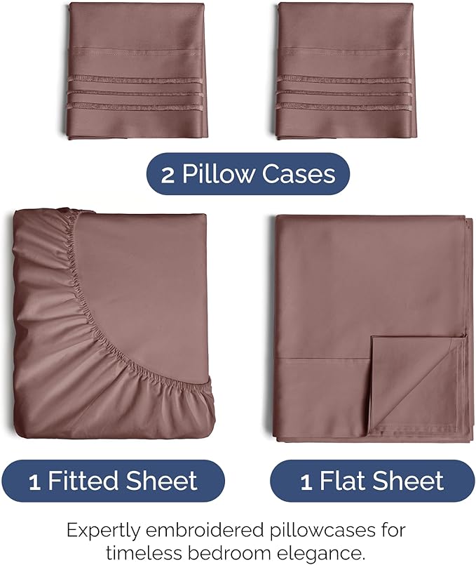 King Size 4 Piece Sheet Set - Extra Soft, Breathable, And Cooling Sheets - Hotel Luxury Durable Bed Sheets for Women & Men - Deep Pockets, Easy-Fit & Wrinkle-Free Sheets - Clay Oeko-Tex Bed Sheet Set