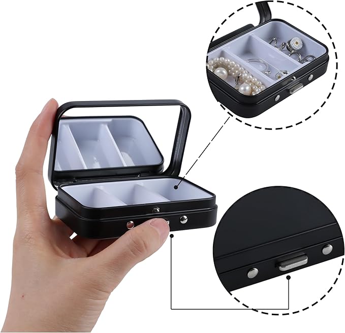 2 PCS Pill Box with Mirror, Portable 3 Compartment Medicine Pill Organizer, Cute Small Pill Case Supplement Organizer Pill Holder for Purse Travel(Black)