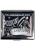 Vintage Poison Caution 7 Days Chromed Shiny Silver Pill Organizer with Mirror Inside Has 8 Separate Compartments Rectangle 7 Days Pill Box Pill Case