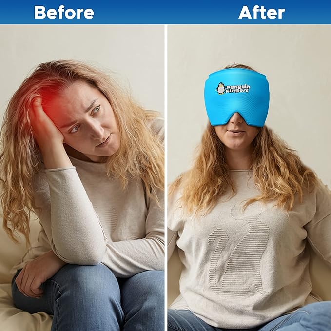 Weighted Eye Mask Migraine Headache Relief Ice Cap, Reusable Head Wrap Cold Pack, Head Ice Pack Cap Hot/Cold Therapy Soft Eye Mask for Puffy Eyes, Sinus, Tension & Stress - Non-Toxic Latex Free