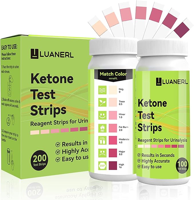 Ketone Test Strips 200 Count (100×2 Bottles) – Upgraded 7-Color Ketone Urine Test Strips for Monitor Ketosis – Keto, Low-Carb, Atkins & Paleo Diet Tracker, Ketone Test Kit with Color Chart on Bottle