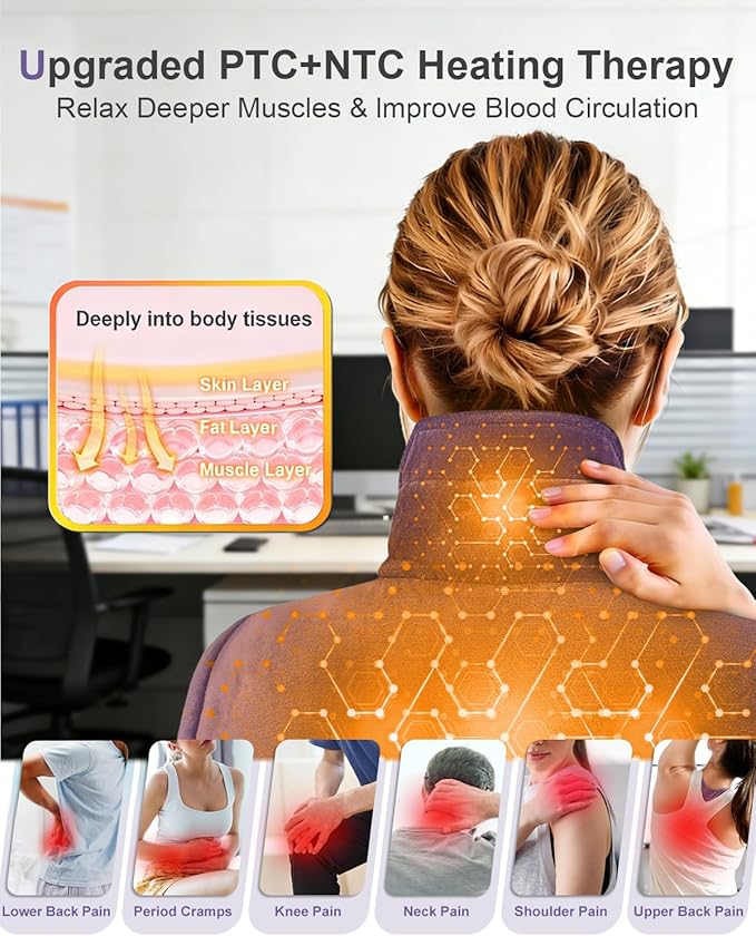 Heating Pad for Neck Shoulders Back, Upgraded PTC+NTC Even Heating, Versatile Electric Heated Neck Wrap for Full-Body Relax, Birthday Gifts for Women Men, Mothers Day Gifts for Mom Wife, Purple