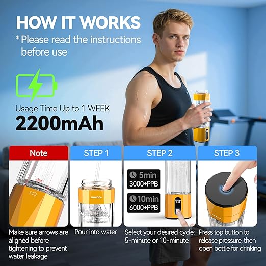 Upgrade Hydrogen Water Bottle, Up to 6400PPB Hydrogen Water Generator -SPE PEM Tech, 7OZ Food-Grade PC Hydro Water Machine, Health Care Gifts for Husband, Wife, Family, Friends, Travel (Yellow)
