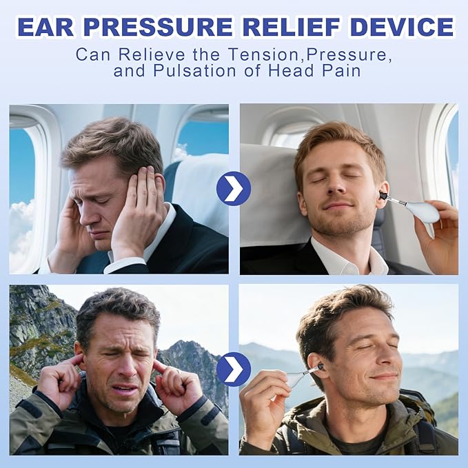 Ear Pressure Relief Suction Device, Tinnitus Relief for Ringing Ears, Portable & Effective Ear Pressure Reliever Device, Ideal for Flying, Reduces Tension with 3 Sizes of Earbuds