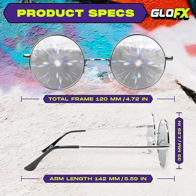 GloFX Diffraction Glasses | Hippie and Pilot Style Metal Frames with Mirror Lens and 3D Prism Rainbow Effect