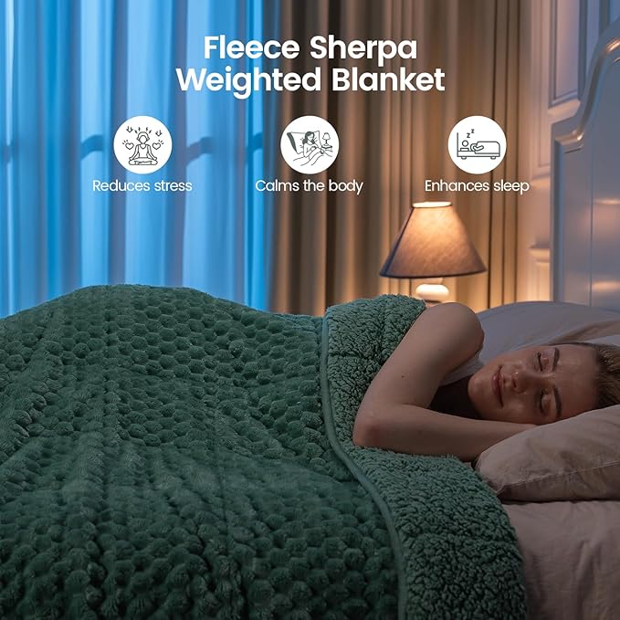 Super Fuzzy Soft Fleece Sherpa Weighted Blanket 15 lbs for Adults, 3D Imitation Turtle Shell Luxury Weighted Throw for Better Sleep, Dual Sided Cozy Heavy Blankets for Couch Bed, Sage Green, 48" x 72"