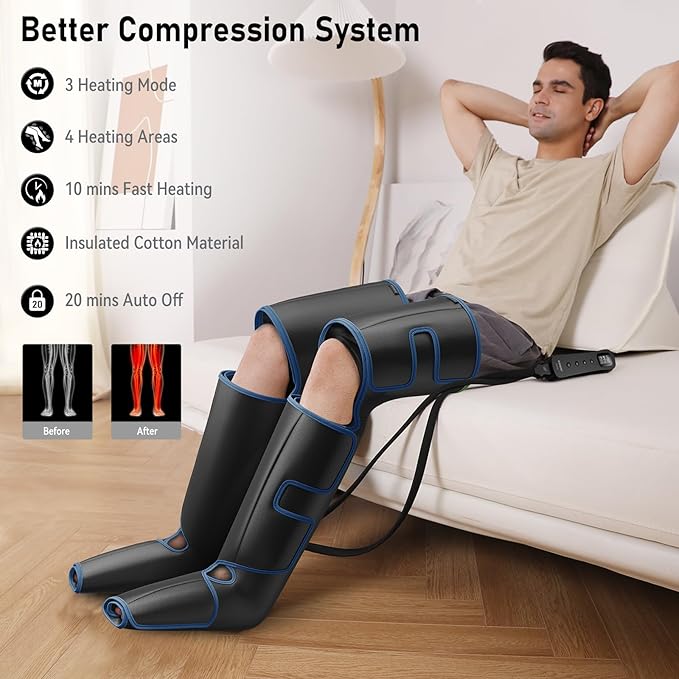 QUINEAR Leg Massager for Circulation and Pain Relief, Full Leg Compression Massager with Heat 2 Extender 3Heat 3Mode 3Intensity Sequential Compression Boots for Cramps Edema Swelling,FSA-HSA Eligible