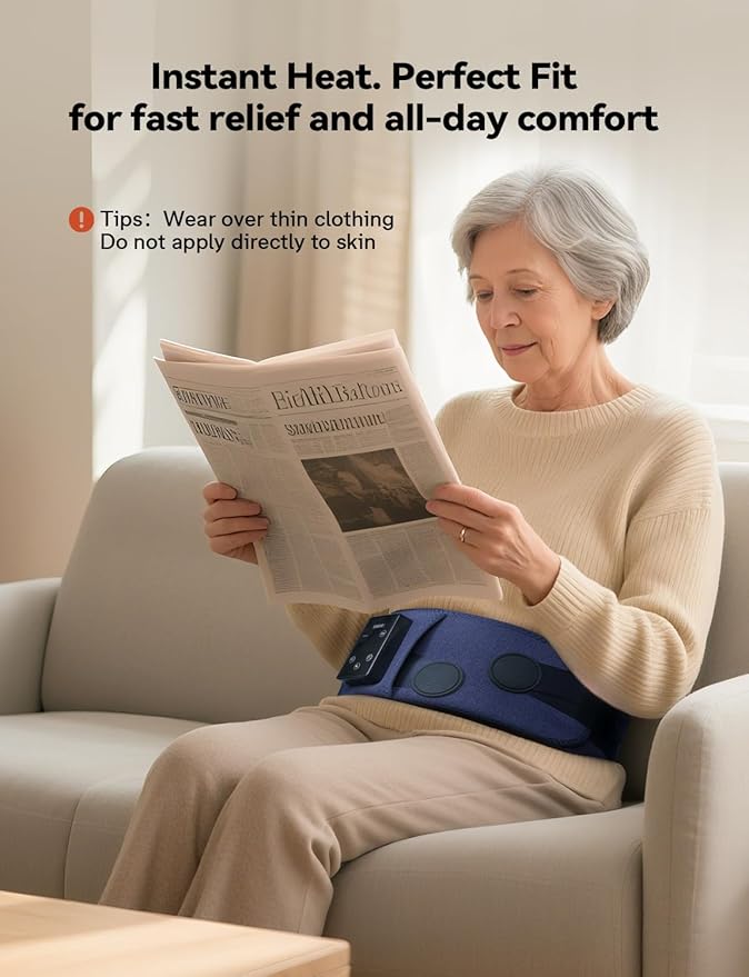 Cordless Heating Pad with Massager for Back Pain Relief, 47-60" Lower Back Massager Wearable Heating Pad for Cramps with 3 Heat & Timer, 4 Vibration, 5000mAh, Birthday Valentine's Gift for Men Women