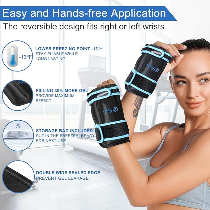 REVIX Wrist Ice Pack for Carpal Tunnel, Reusable Gel Ice Packs for Hand Relaxation, Promoting Flexibility and Mobility by Cold Compression Therapy, Black, 2 Packs