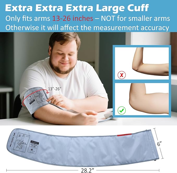 XXXL Blood Pressure Cuff, Adjustable Replacement Extra Large Cuff for 12.6"-26" Big Arms, Compatible with Most BP Monitors（6 Connectors）