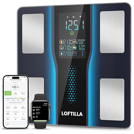 LOFTILLA Smart Scale for Body Weight, Accurate Scale with BMI Body Fat Muscle Mass, 8-in-1 Large Display, Digital Bathroom Scales for 14 Body Composition Metrics, Sync with Fitness App
