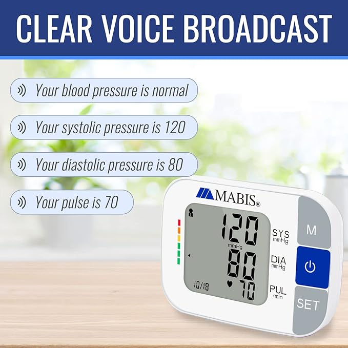 MABIS Universal Wrist Talking Blood Pressure Monitor, Visual BP Guide, 396 Reading Memory Storage for 4 Users, Protective Storage Case, FSA & HSA Eligible