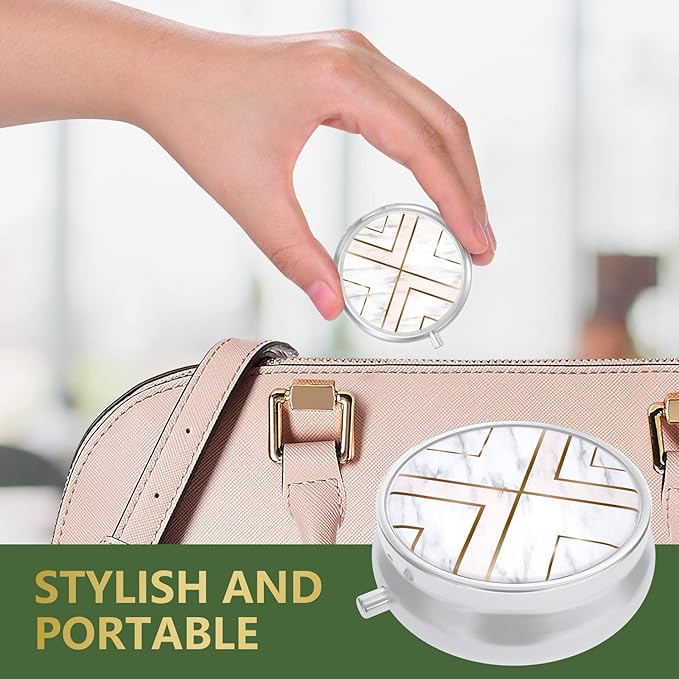Nipichsha Pill Box, Small Pill Case for Purse & Pocket, Cute Travel Medicine Organizer, Portable Medicine Container Holder to Hold Vitamins, Medication, Fish Oil & Supplement, Geometry Marble